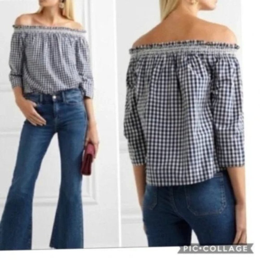 Madewell Off The Shoulder Gingham‎ Top Size XXS Blue White